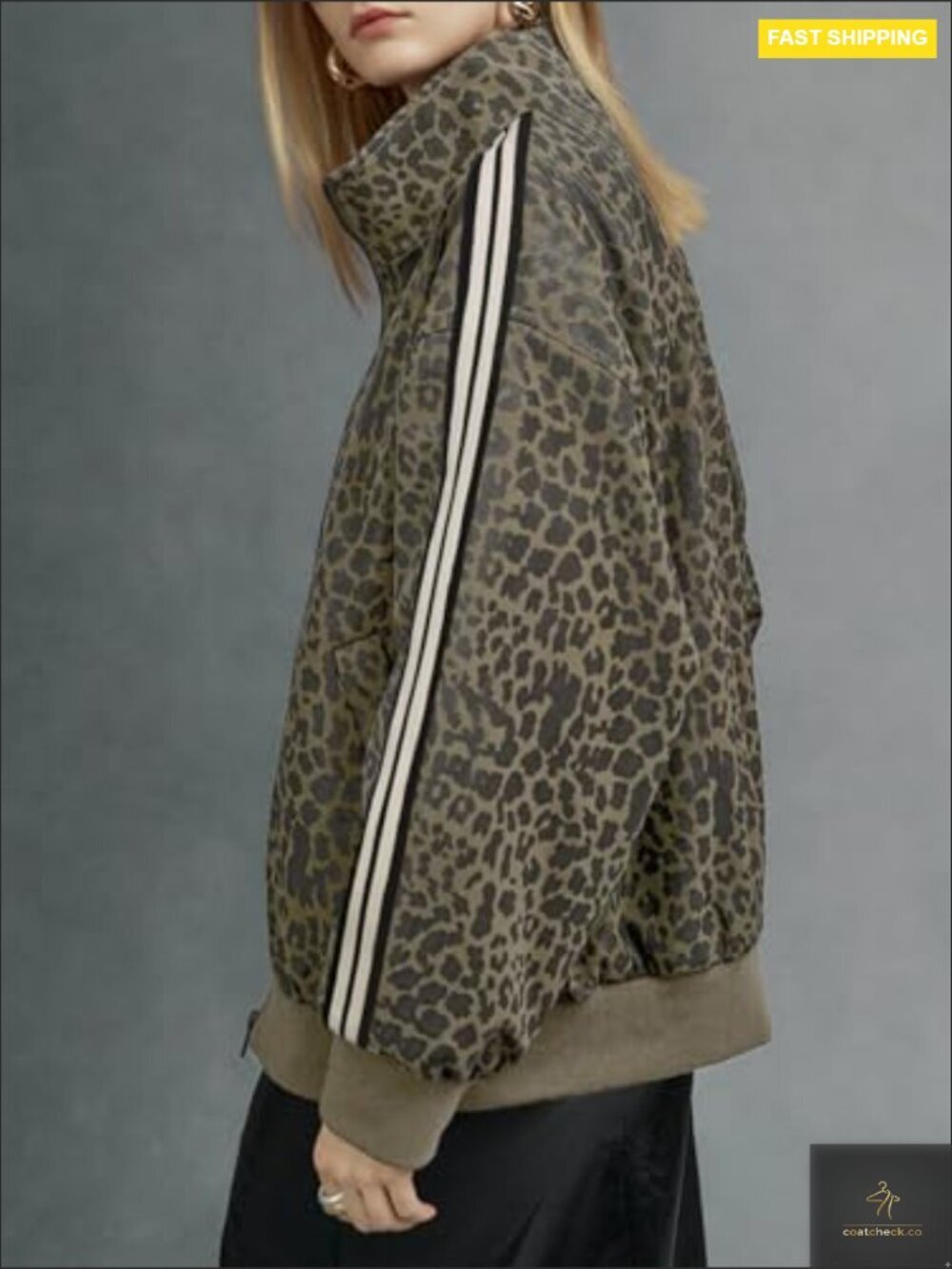 Leopard Print Faux Leather Jacket Zip Up Lightweight Casual Coat Spring - Picture 5 of 6